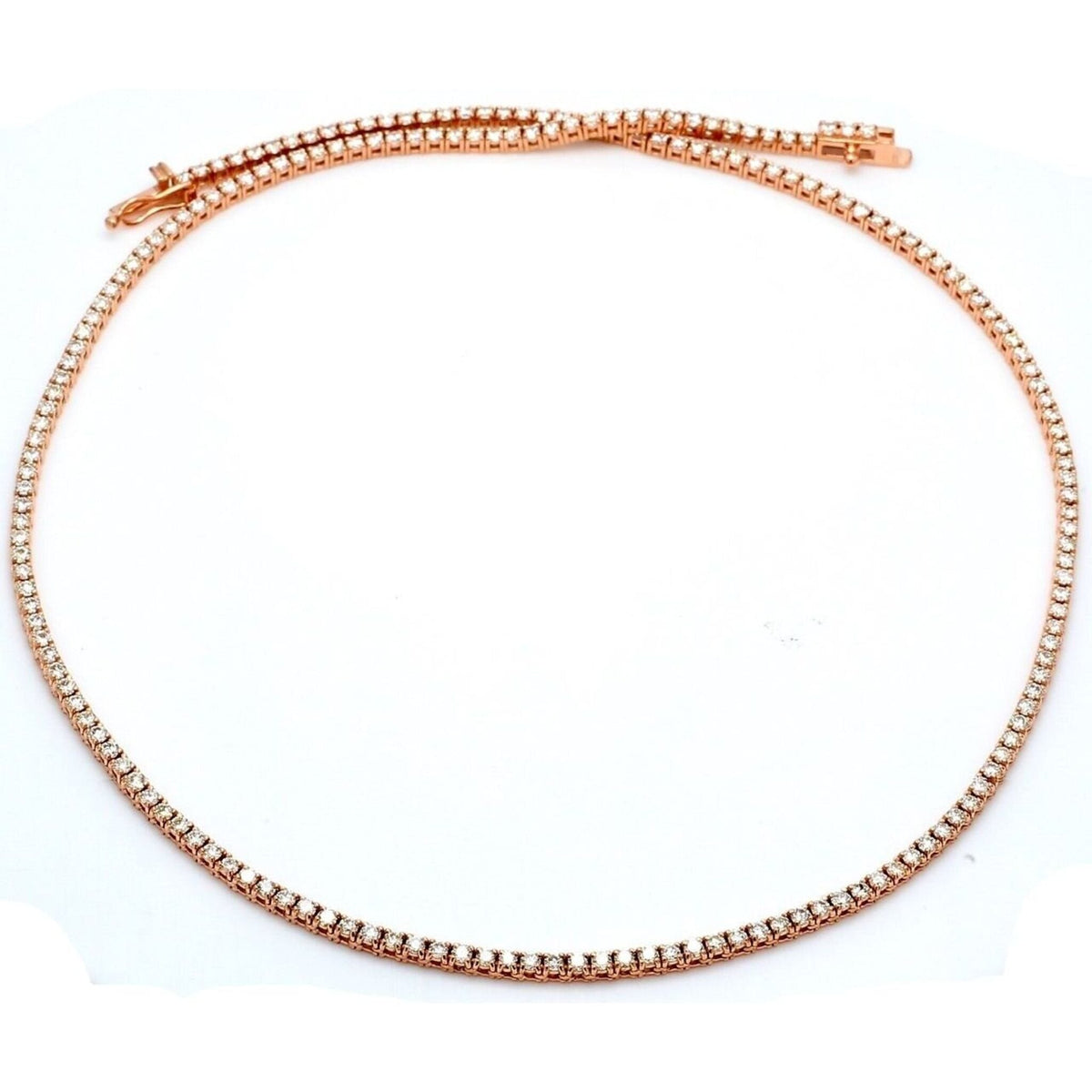 Ninacci 14K Rose Gold Tennis Necklace with 230 Round Diamonds - 4.84 Carat Total Weight