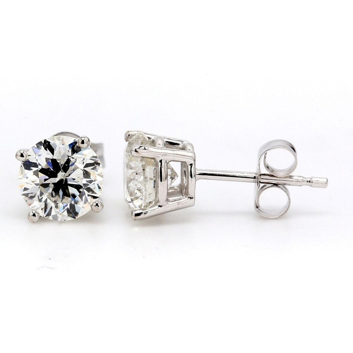 Ninacci 14K White Gold 1.92 Carats Round Diamond Push Back Stud Earrings - Timeless Elegance