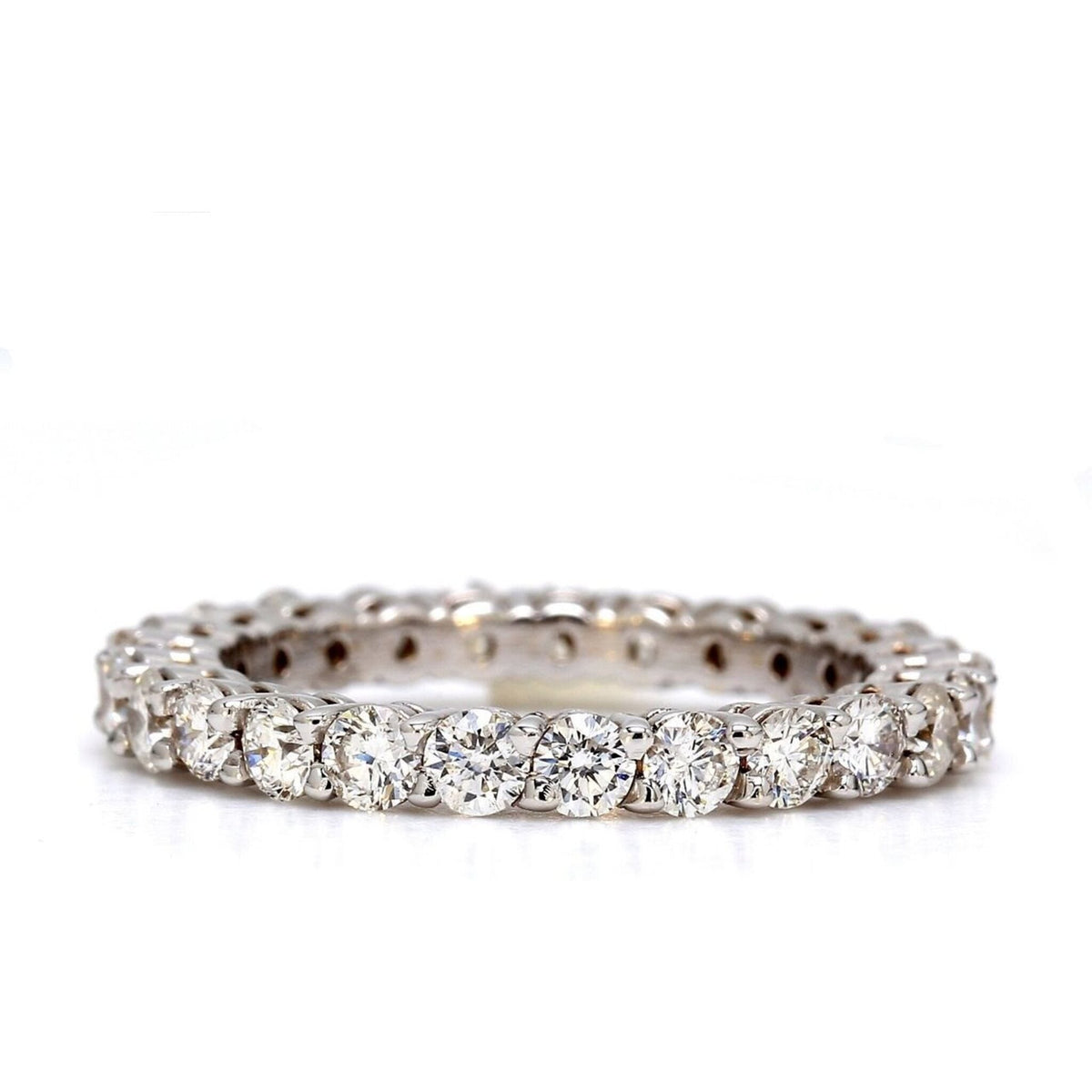 Ninacci 14K White Gold Eternity Band with Shared Prong Set Round Diamonds
