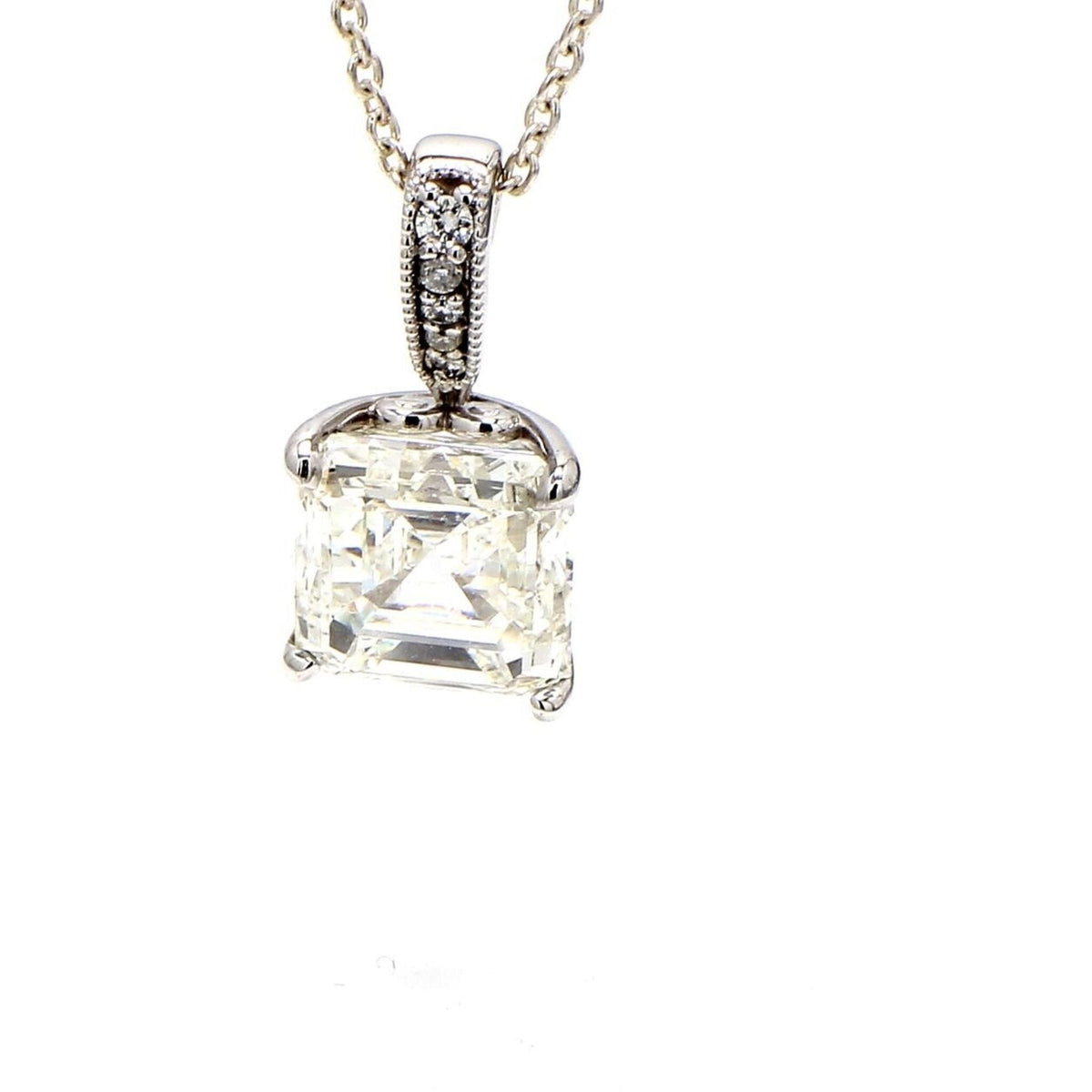 Ninacci 18K White Gold Asscher-Cut Diamond Pendant with 6.24 Carat Total Diamond Weight