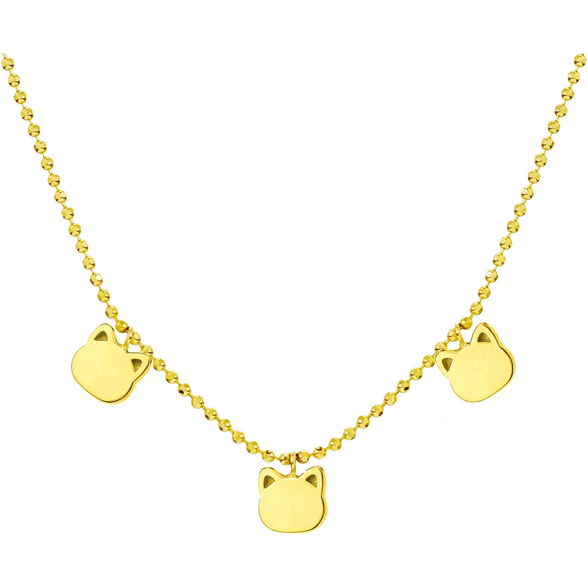 14K Yellow Gold Mommy Loves You Triple Cat Adjustable Necklace