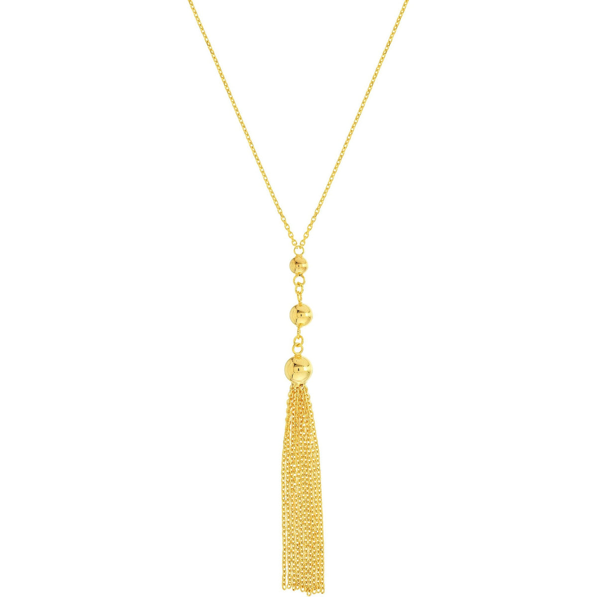 14k Yellow Gold Graduated Bead with Tassel Necklace