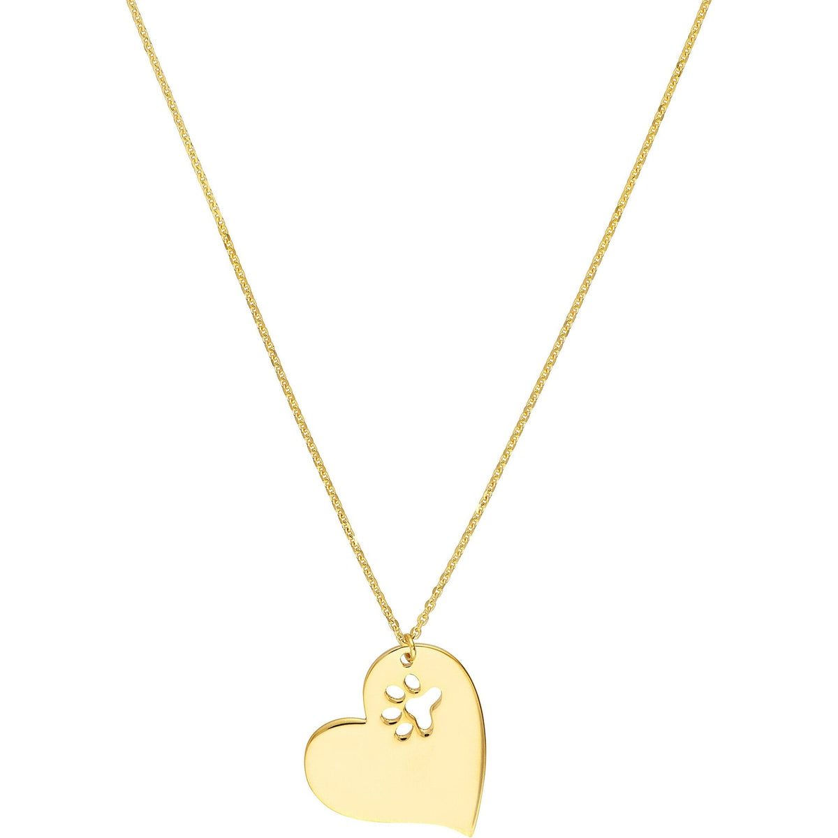 Olas d'Oro 18" Necklace - 14K Yellow Gold Tilted Heart with Paw Cutout