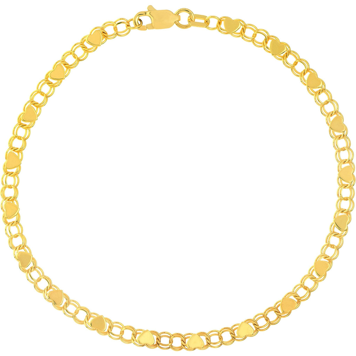 Olas d&apos;Oro 7.25&quot; Bracelet - 14K Yellow Gold Heart Mirror Rope Chain Bracelet