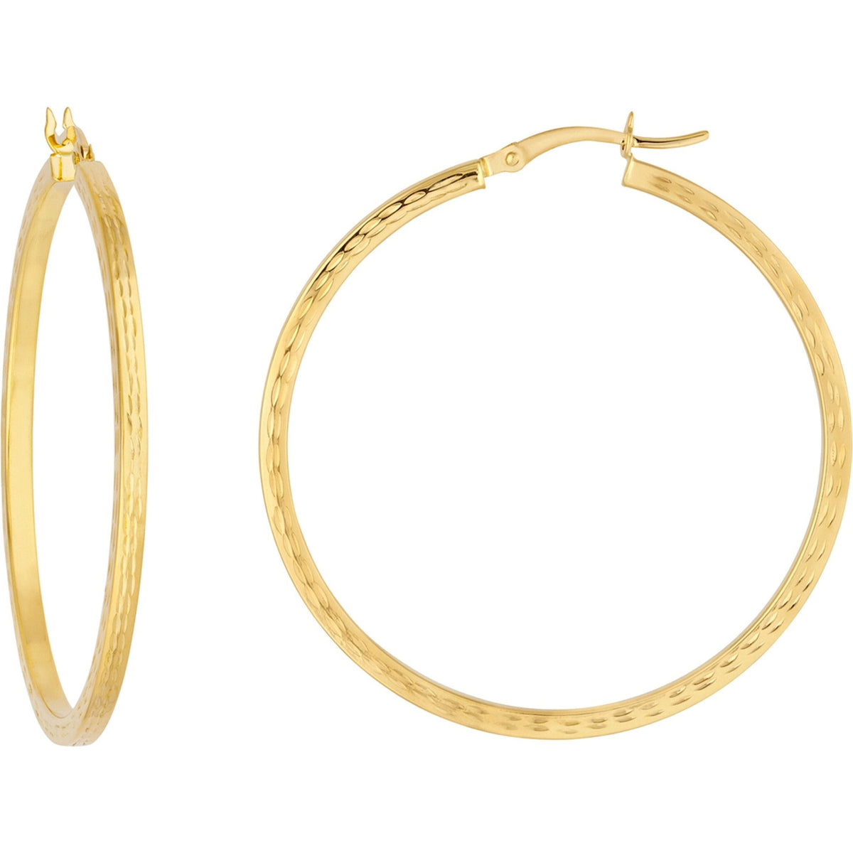 Olas d'Oro 14K Yellow Gold 2 X 40mm Square Full Diamond Cut Hoop Earrings