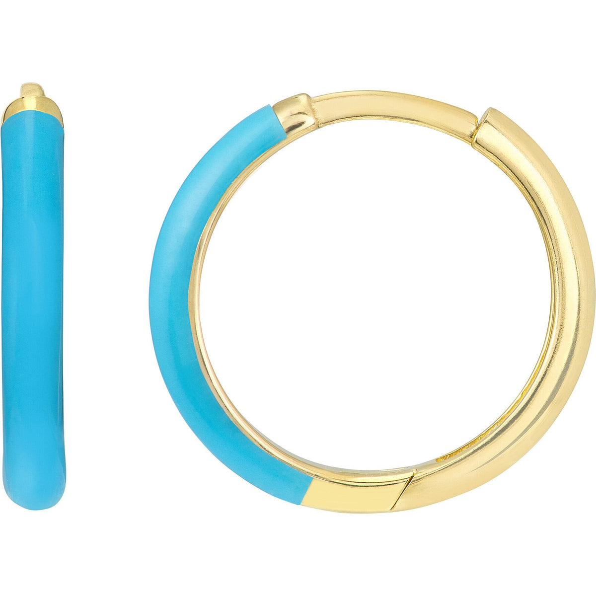 Olas d'Oro Earrings - Neon Blue Enamel and 14K Gold Polished Hoops