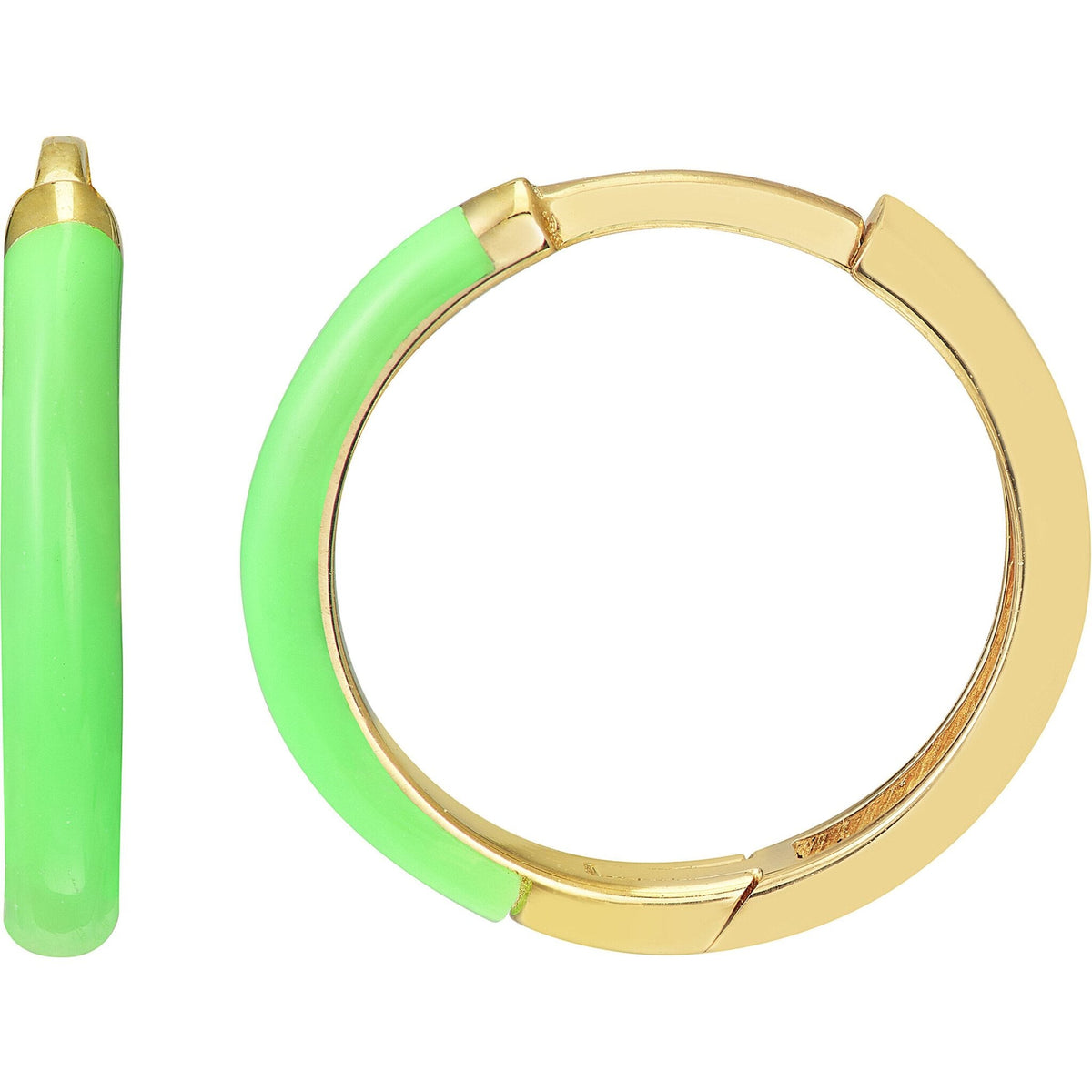 Olas d'Oro 14K Yellow Gold Neon Green Enamel 1/2 Polished Hoops