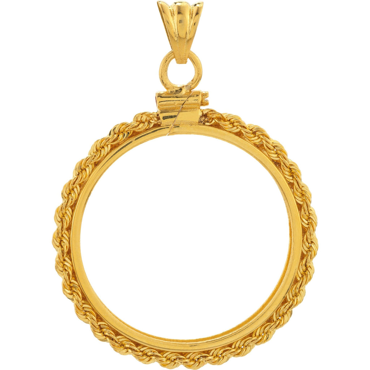 Olas d'Oro 14K Yellow Gold American Eagle Coin Ring with Rope Screw Top Bezel