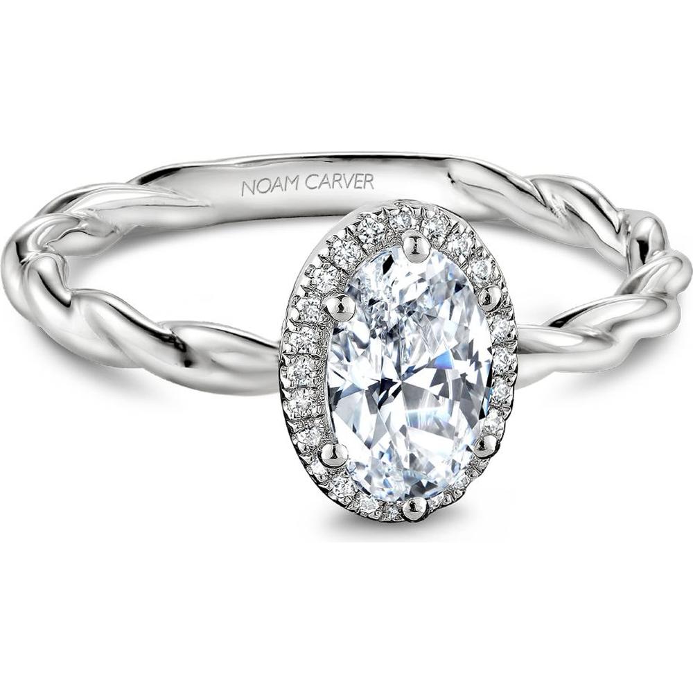 Oval Cut Diamond Engagement Ring with Halo and Twisted Band in White Gold by Noam Carver