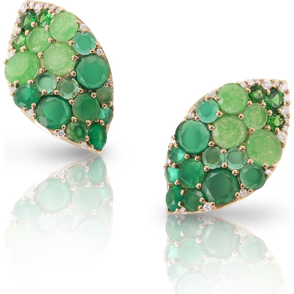 Rose Gold Jade Earrings with White Diamonds and Tsavorite