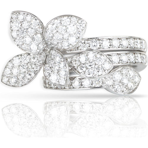 Pasquale Bruni Heart to Earth Flower and Leaves Ring in 18K White Gold with Diamonds