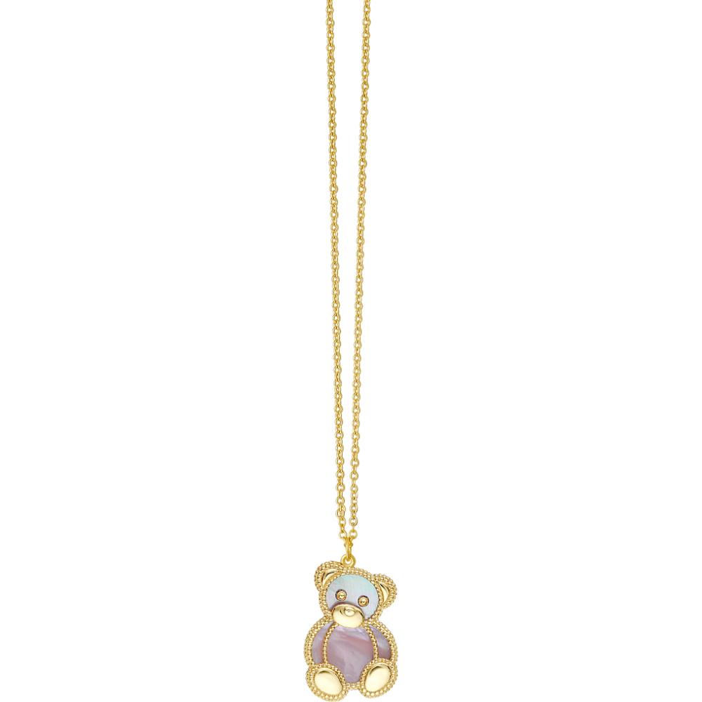 Phillip Gavriel 14K Yellow Gold Teddy Bear Necklace with Pink Mother of Pearl Pendant