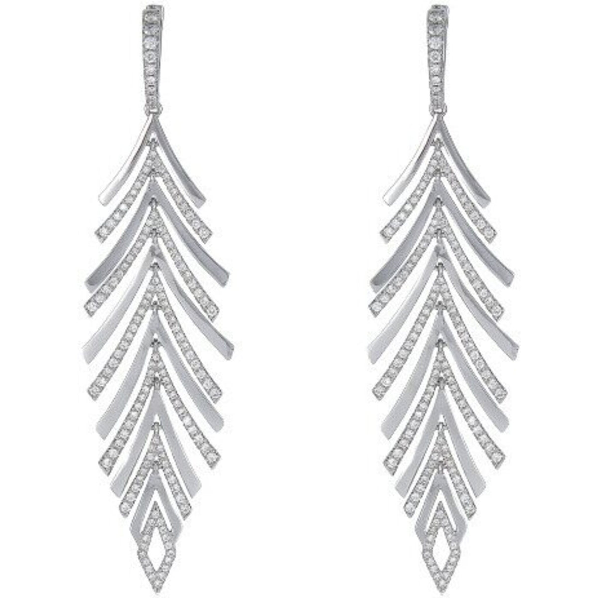 Pine Feather Earrings in White Gold