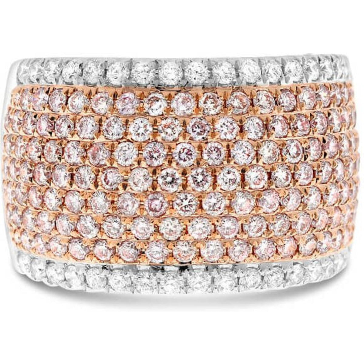 18K pink diamond dome cigar band ring with striking pink hue