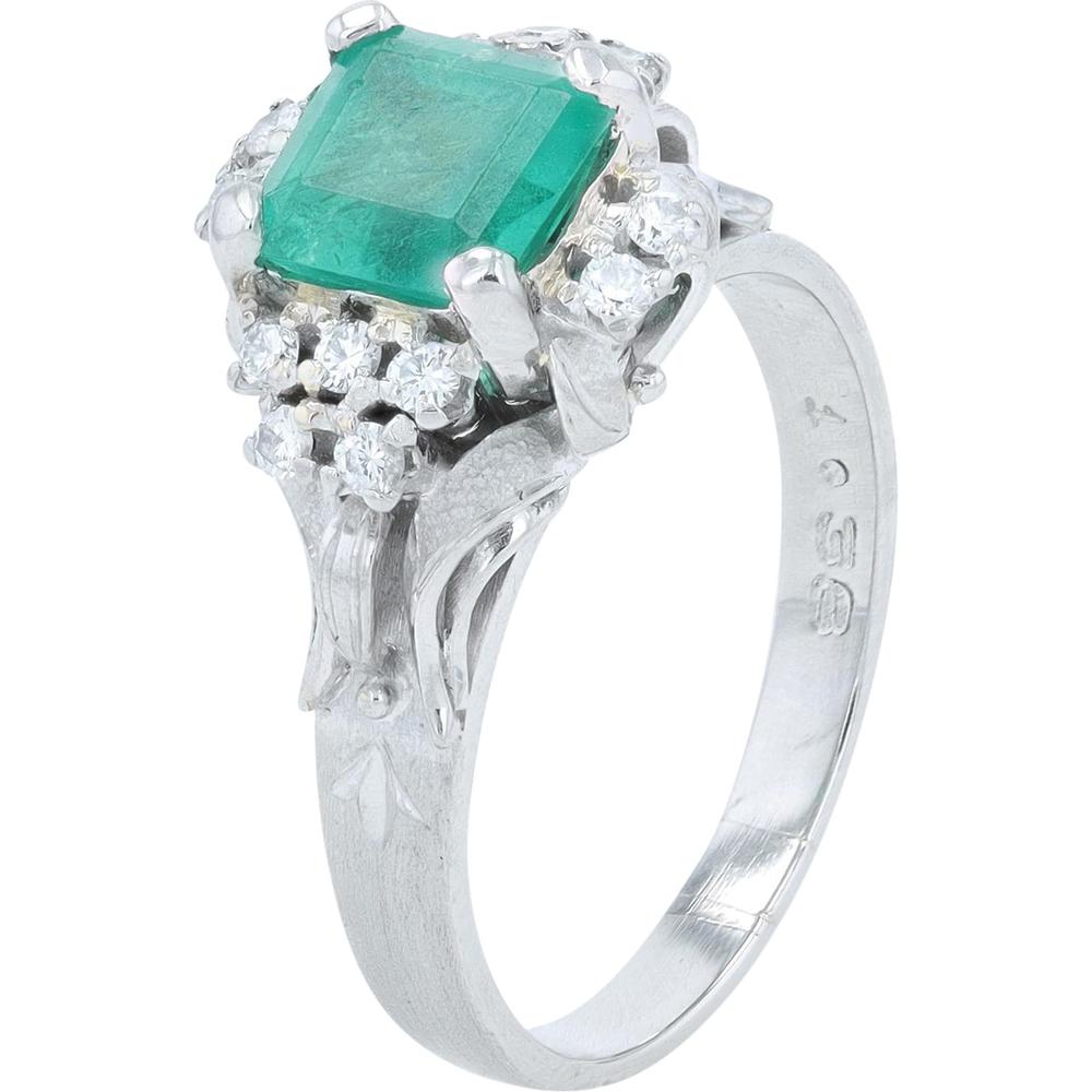 Platinum 1.38 Carat Square Emerald and Diamond Halo Ring - GIA Certified