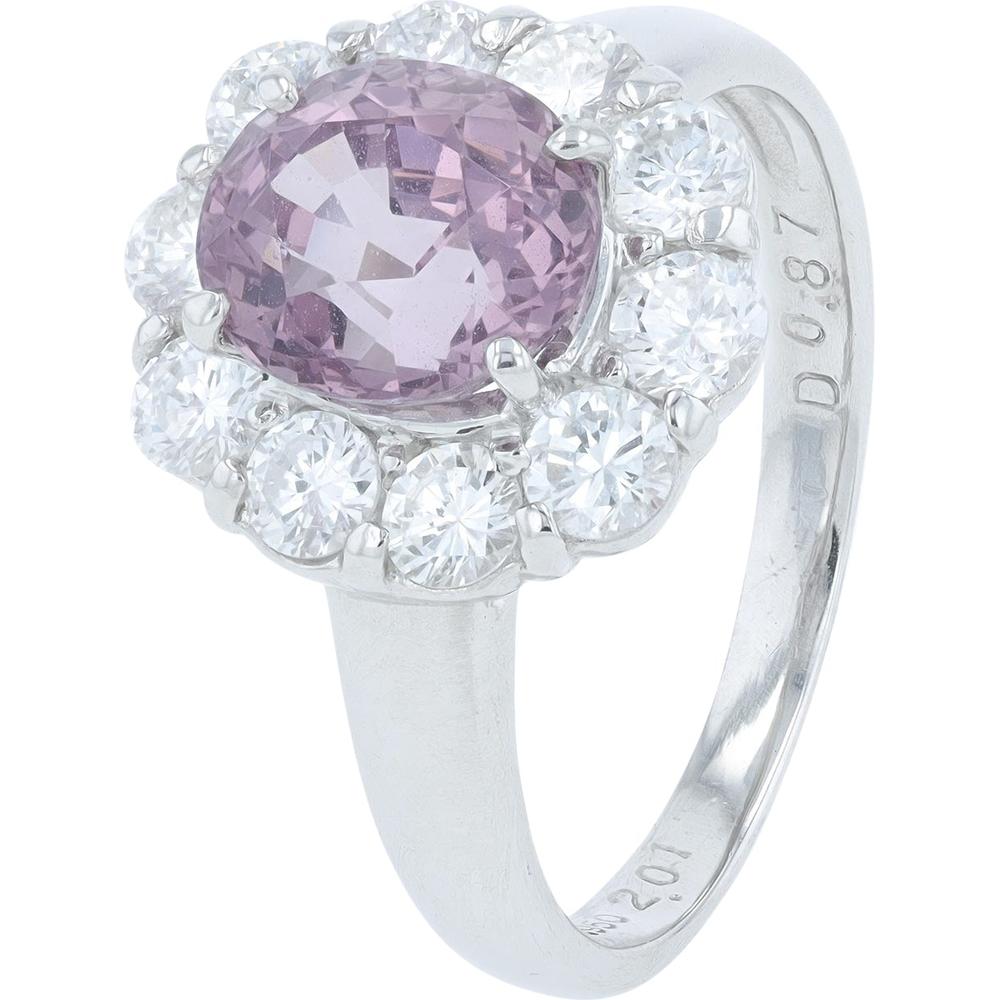 Platinum 2.01 carat purple garnet and diamond halo ring