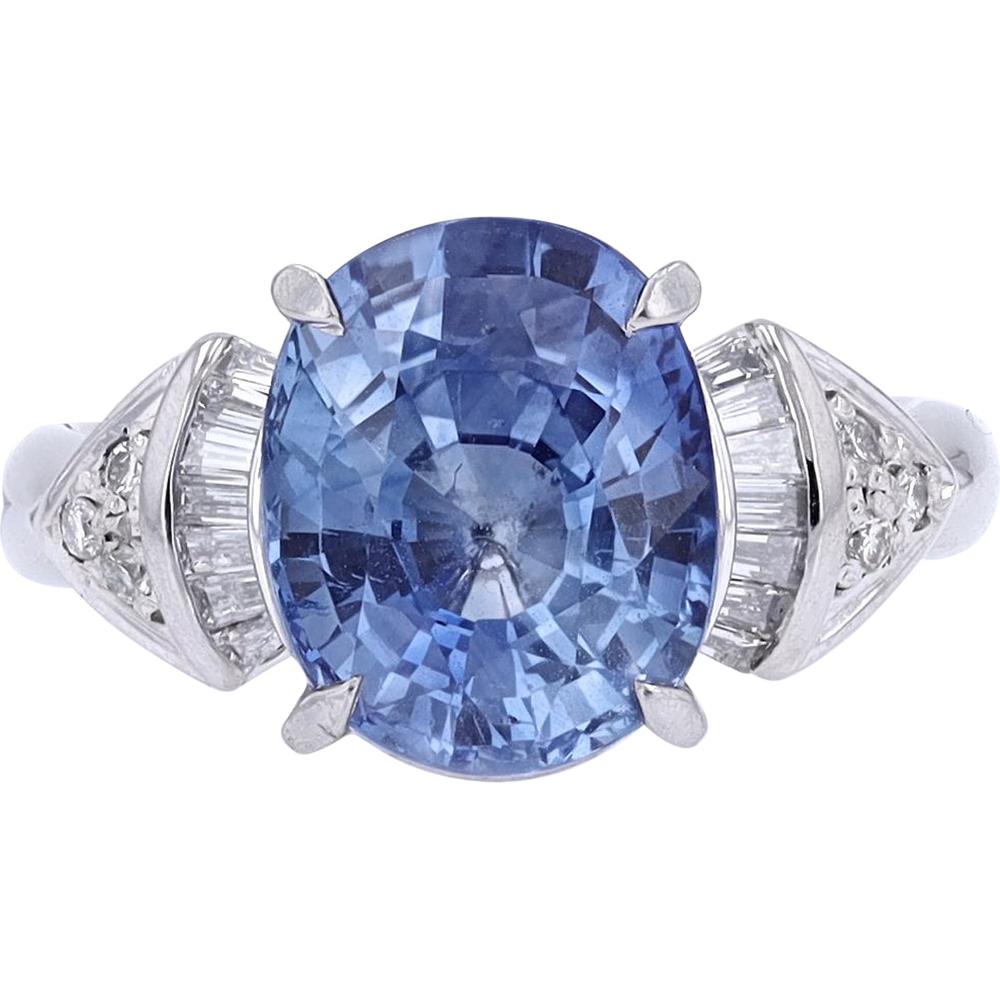 Platinum 5.04 Carat Ceylon Sapphire Ring with 0.27 Carat Diamond Accents