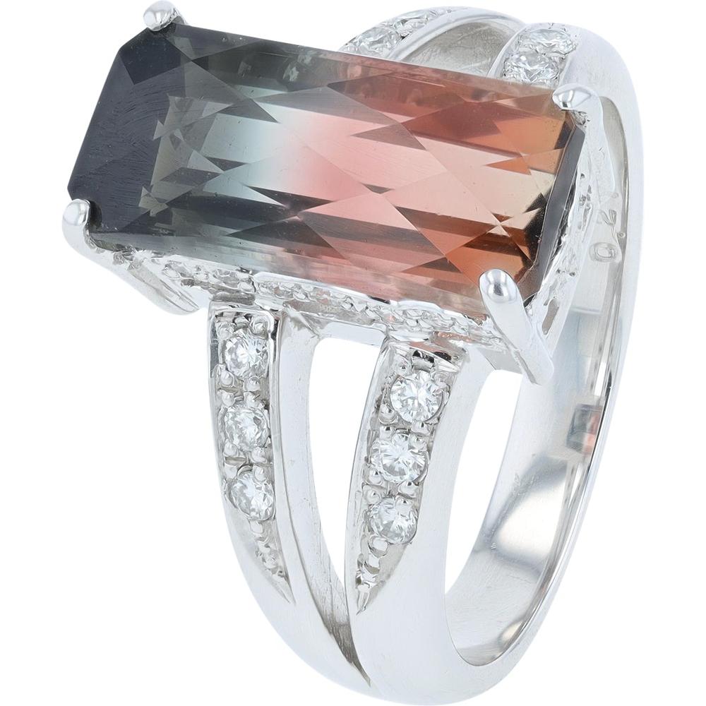 Platinum 5.27 Carat Bi-Color Tourmaline and Diamond Ring