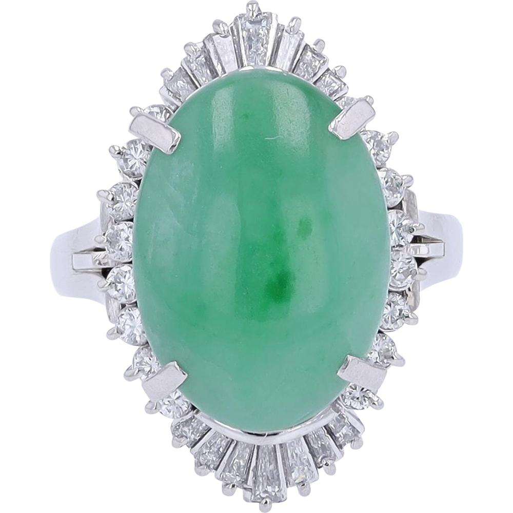 Platinum 7.12 Carat Oval Jade Cocktail Ring with 0.65 Carat Diamond Halo