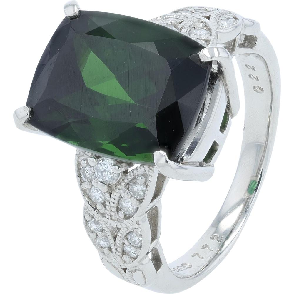 7.72 carat emerald cut Green Tourmaline ring with diamond accents