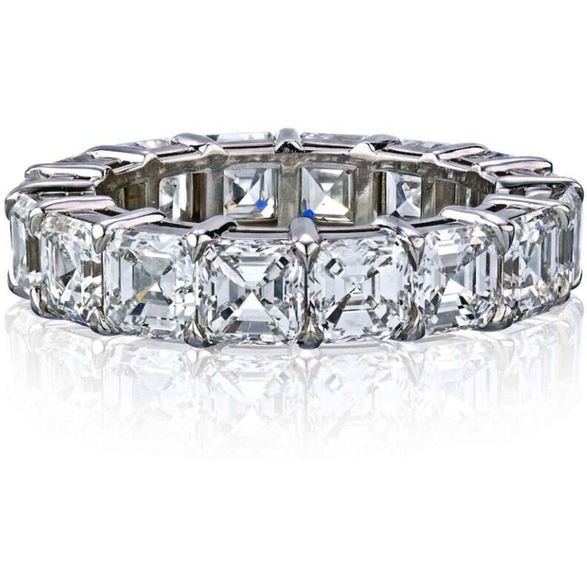 Platinum 7.95 Carats Asscher Cut Diamond Eternity Band Ring