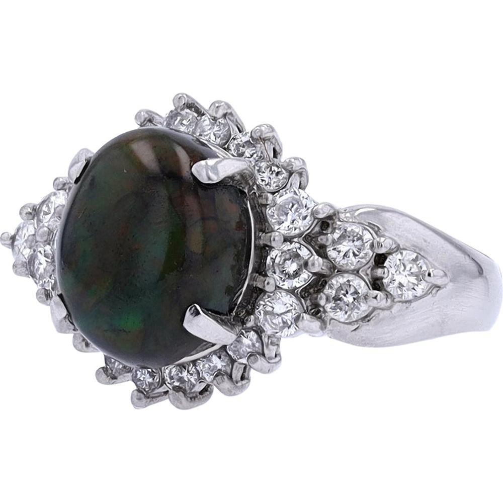 Platinum Black Opal Ring with Diamond Accents