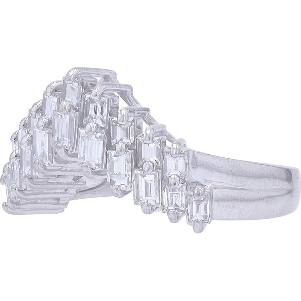 Platinum Chevron Ring with Baguette-Cut Diamonds