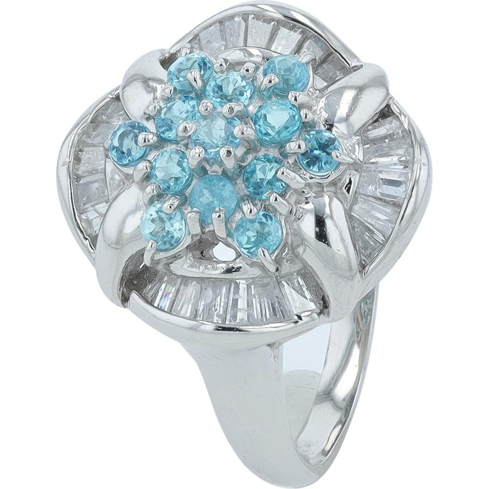 Platinum Cluster Ring with Paraiba Tourmalines and Baguette-Cut Diamonds