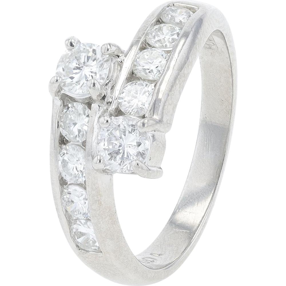 Platinum Diamond Bypass Ring with Prong-Set Round Diamonds