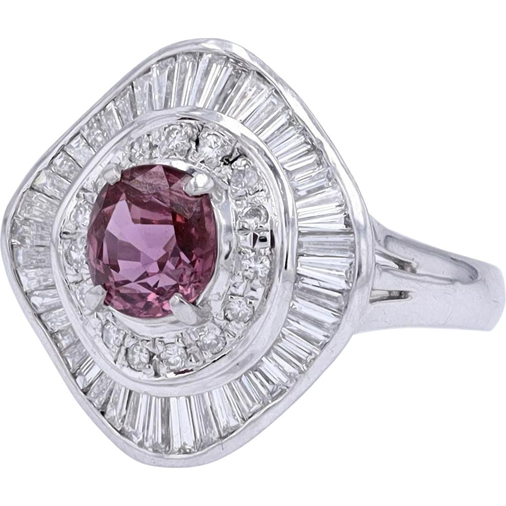 Platinum Pink Sapphire Ballerina Ring with Diamond Halo