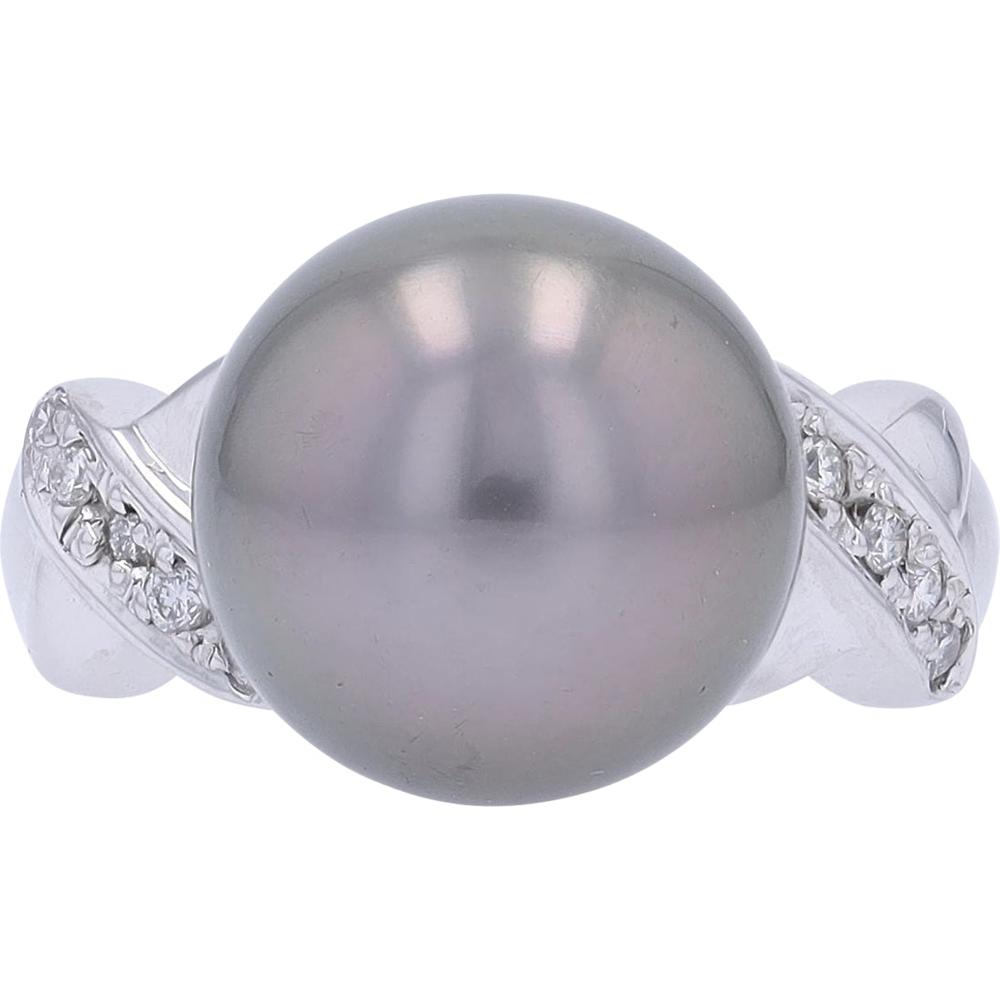 Platinum Ring with 11.5mm Pearl and 0.12 Carat Diamond Accents