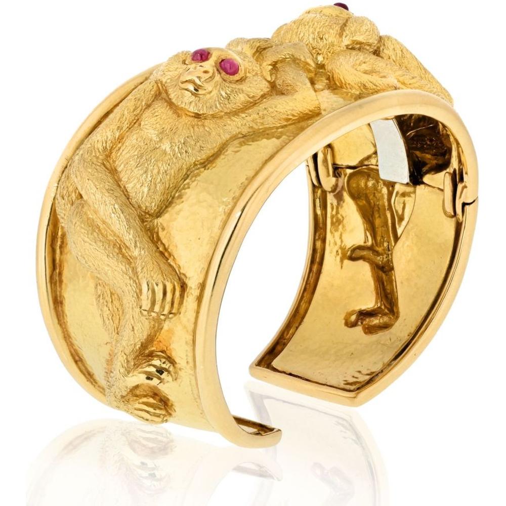 Playful Monkey Ruby Eyes Cuff Bracelet