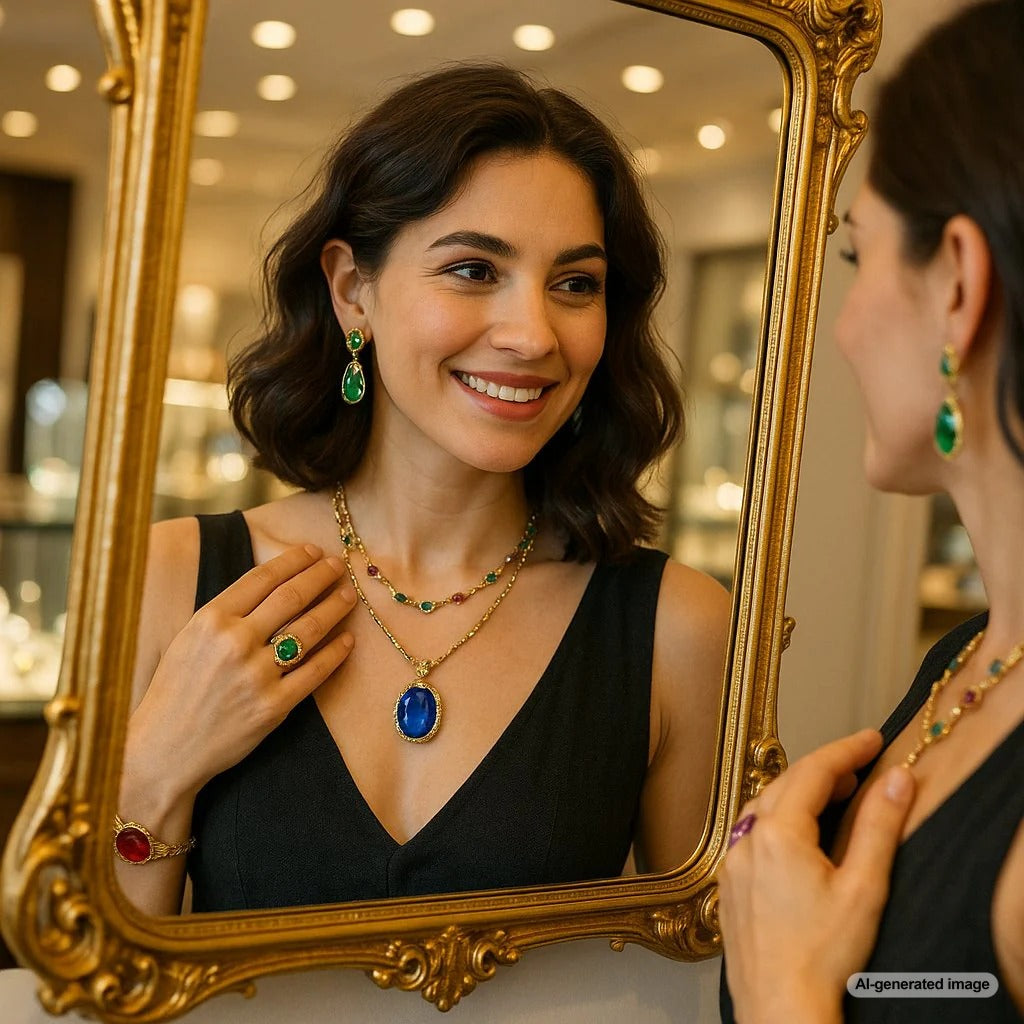 Modern repurposed heirloom jewelry featuring vintage stones in contemporary settings