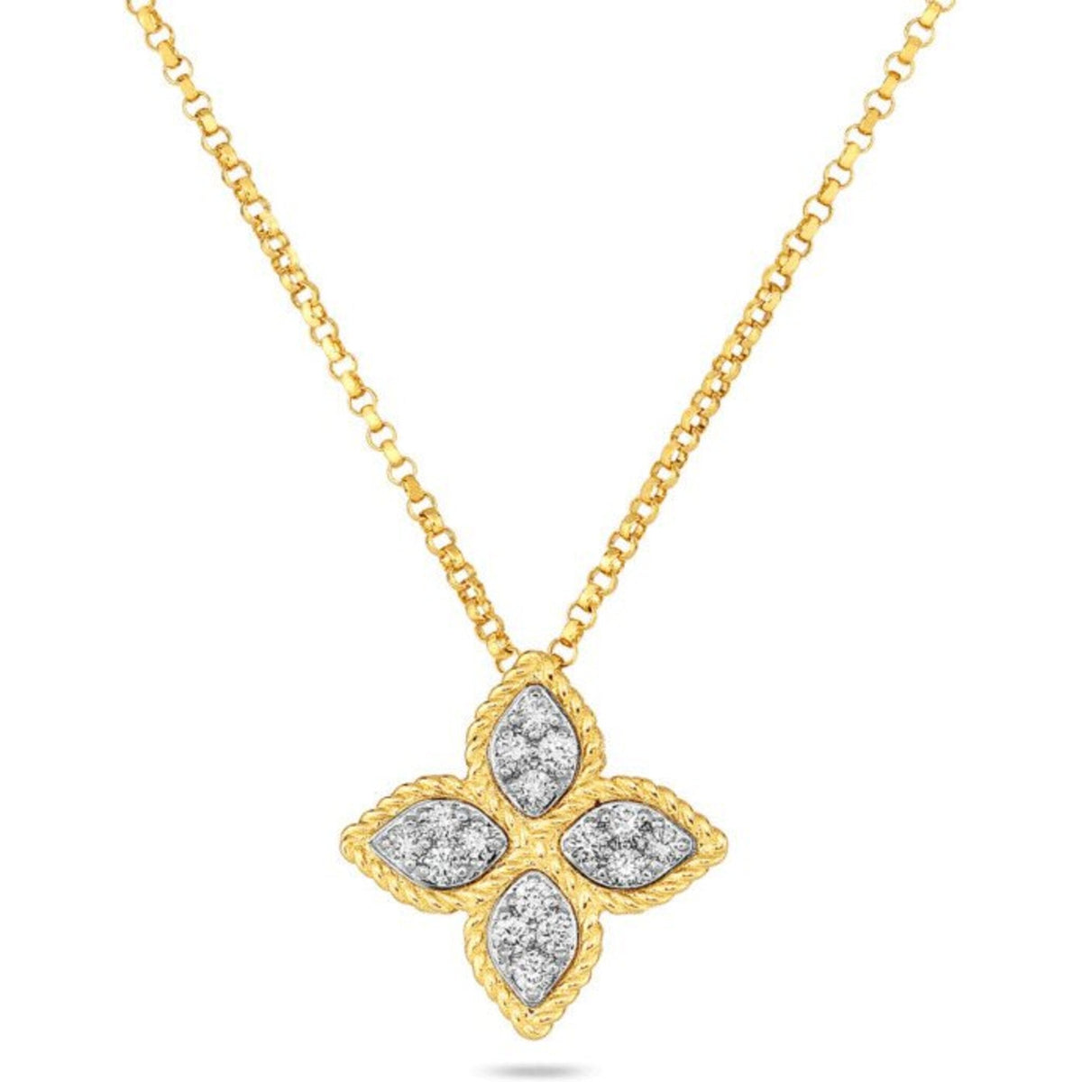 Roberto Coin Princess Flower Pendant Necklace in 18K Yellow Gold with Diamonds