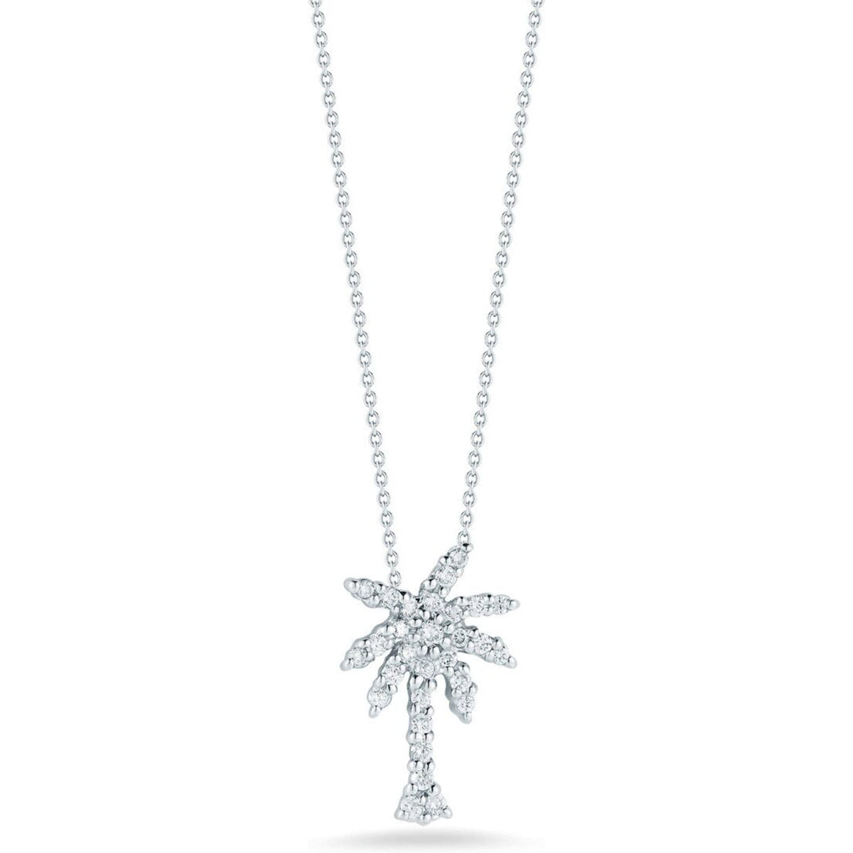 Roberto Coin Tiny Treasures Diamond Palm Tree Pendant Necklace in 18k White Gold