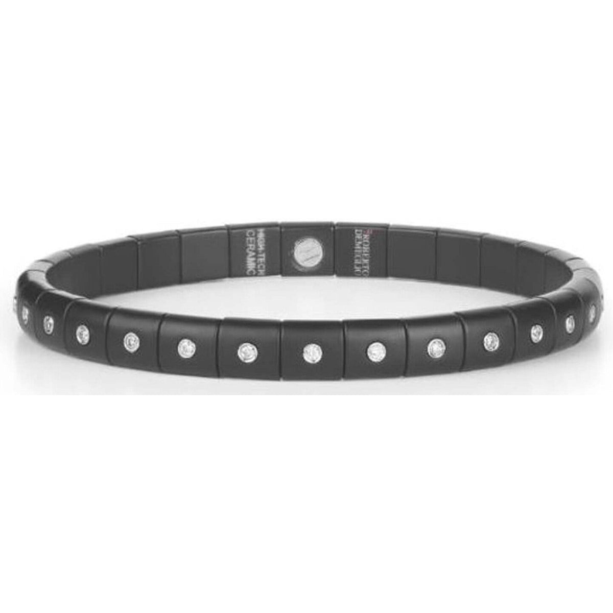 Roberto Demeglio Matte Black Ceramic Stretch Bracelet with 30 Diamond Bezels in 18K White Gold