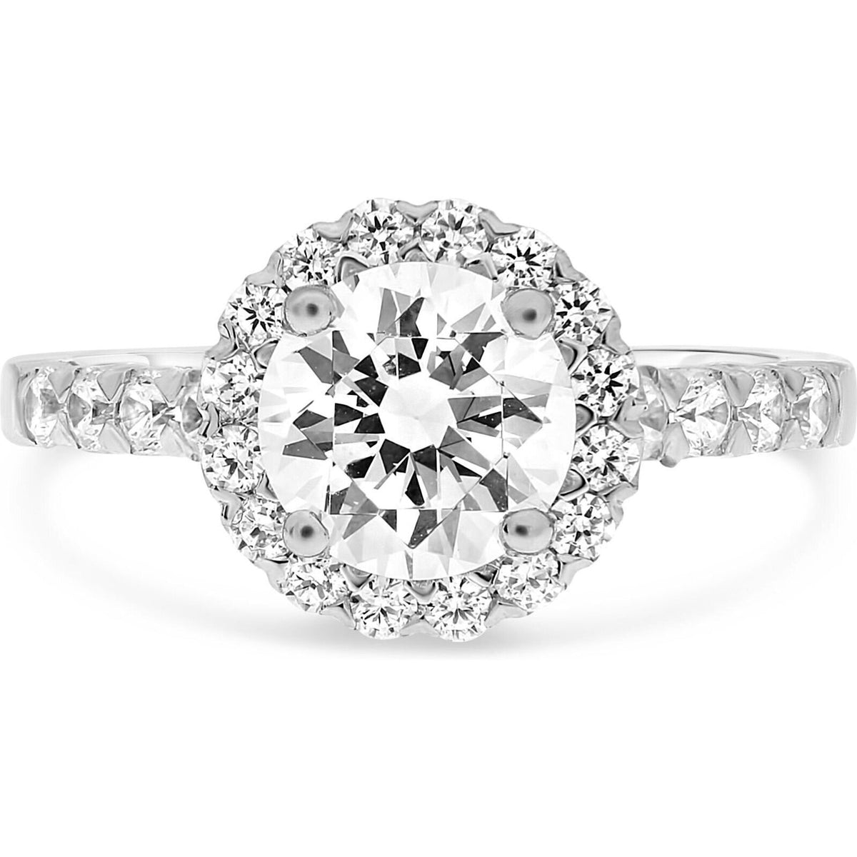 Roman & Jules 14K White Gold Four Prong Halo Engagement Ring with Round Diamonds
