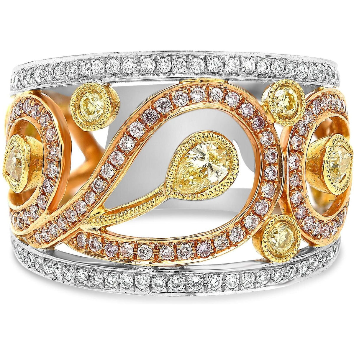 Roman & Jules 18K Tricolor Gold Diamond Floral Band showcasing intricate floral design with sparkling diamonds