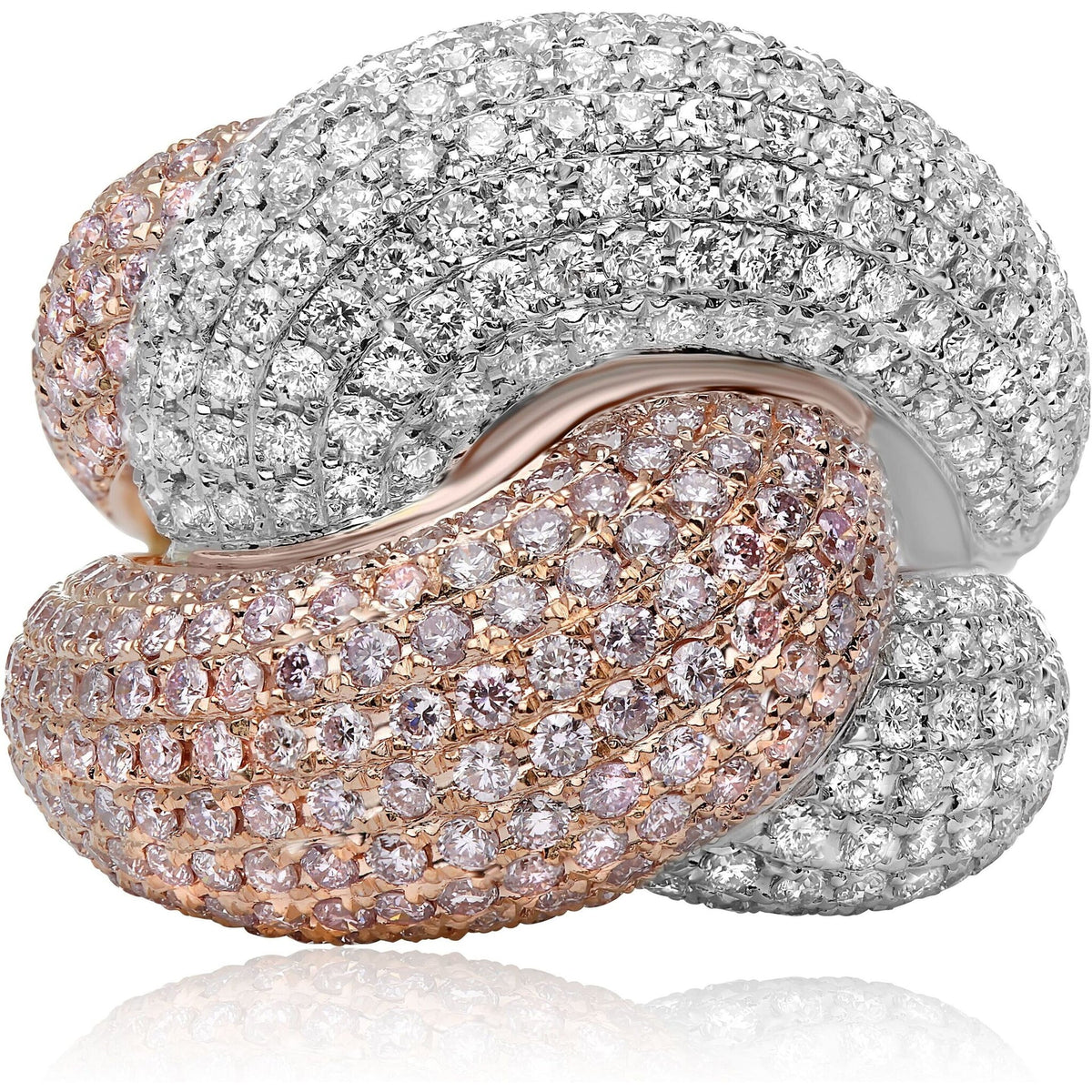 Roman Jules 18k White & Rose Gold Pink & White Diamond Pave Fashion Ring