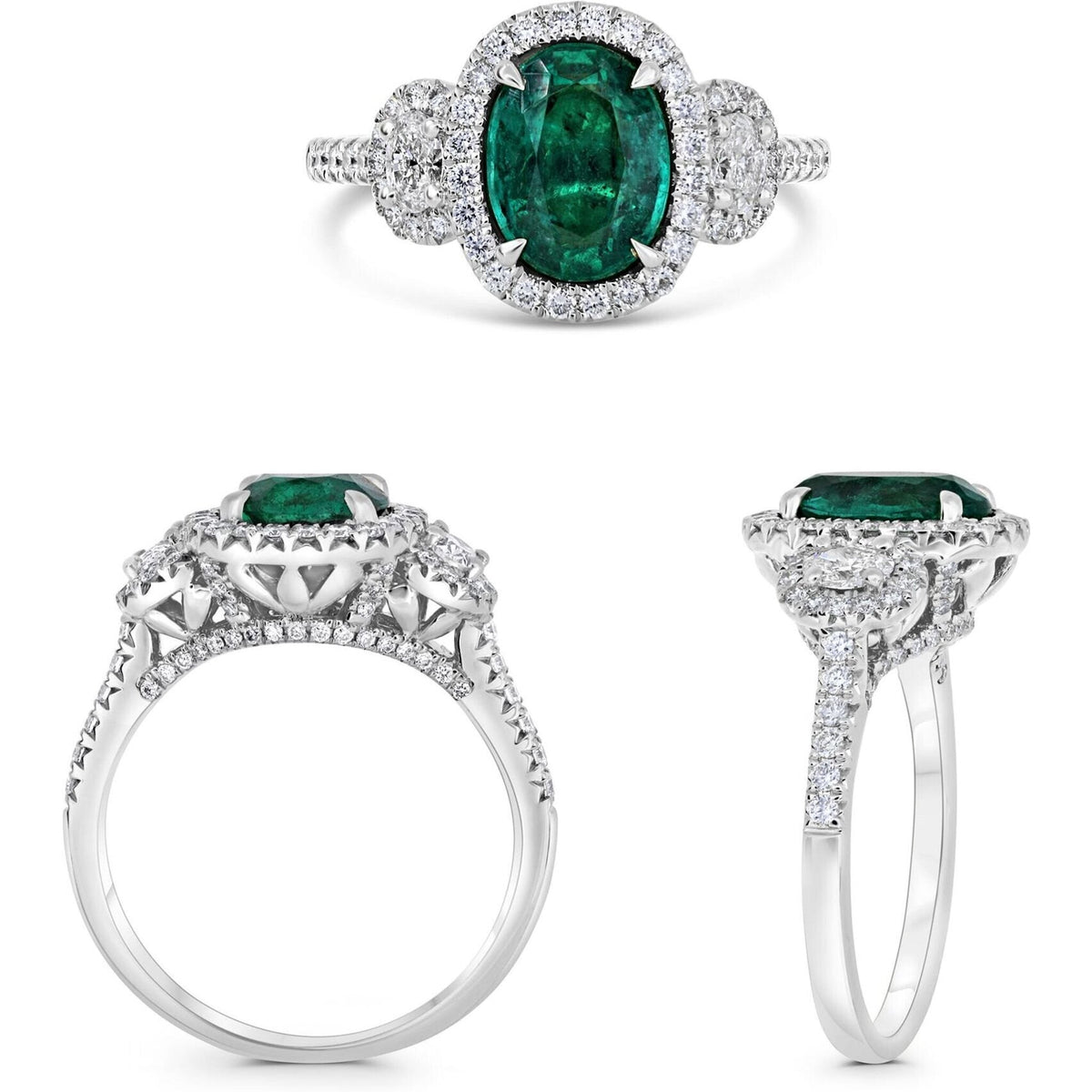 Roman & Jules Platinum Oval Emerald and Diamond Ring