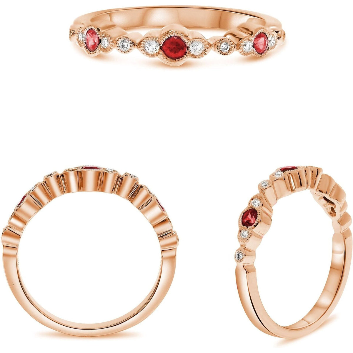 Elegant Ruby and Rose Gold Halo Ring by Roman Jules