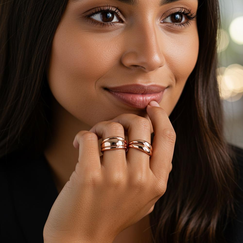Elegant rose gold rings with diamonds showcasing various styles from delicate bands to statement pieces
