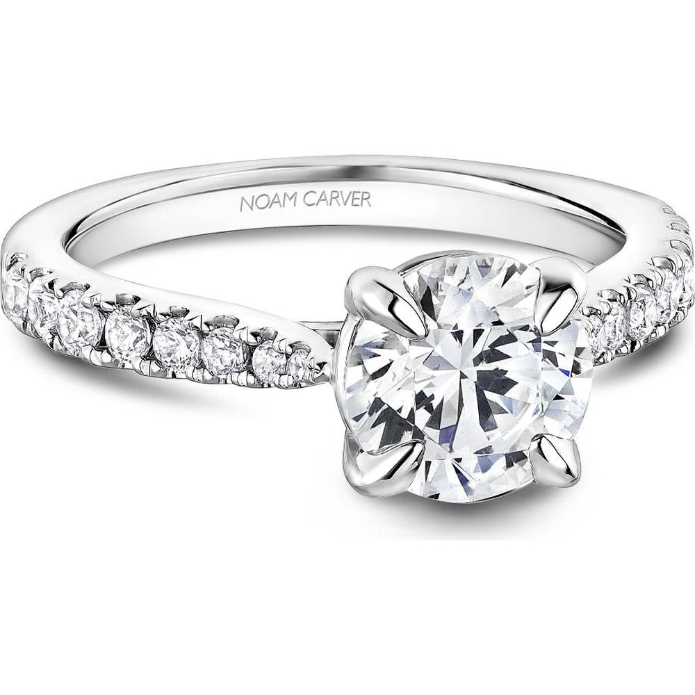 Diamond engagement ring in white gold with pave band