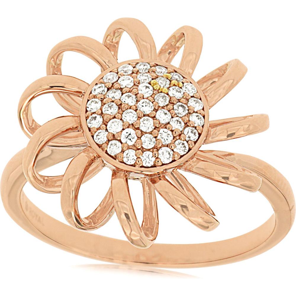 Royal 14K Rose Gold Floral Diamond Ring with Pave-Set Round Diamonds