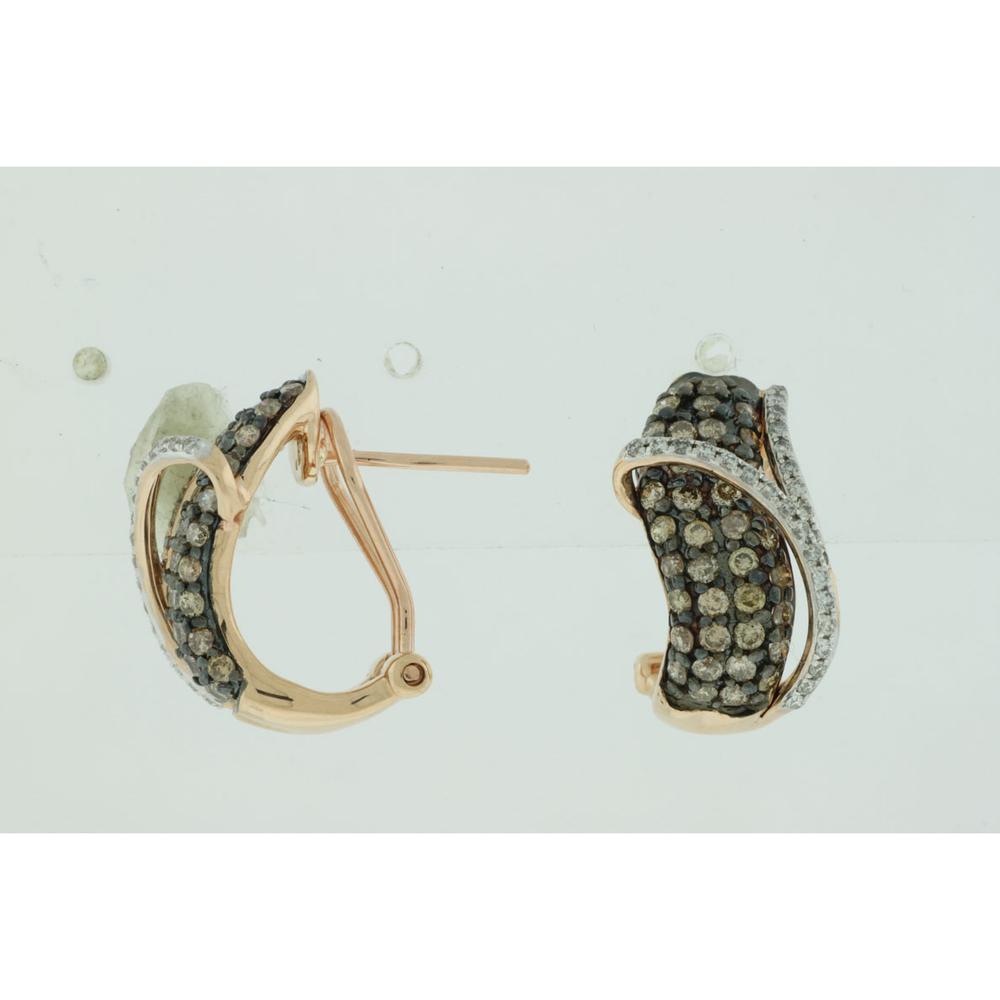 Royal 14K Rose Gold Mocha and White Diamond Earrings - 1.15 Carat Total Diamond Weight