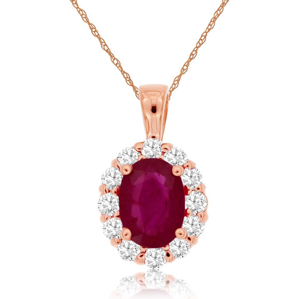 Royal 14K Rose Gold Ruby &amp; Diamond Pendant - 1.20 Carat Total Gem Weight