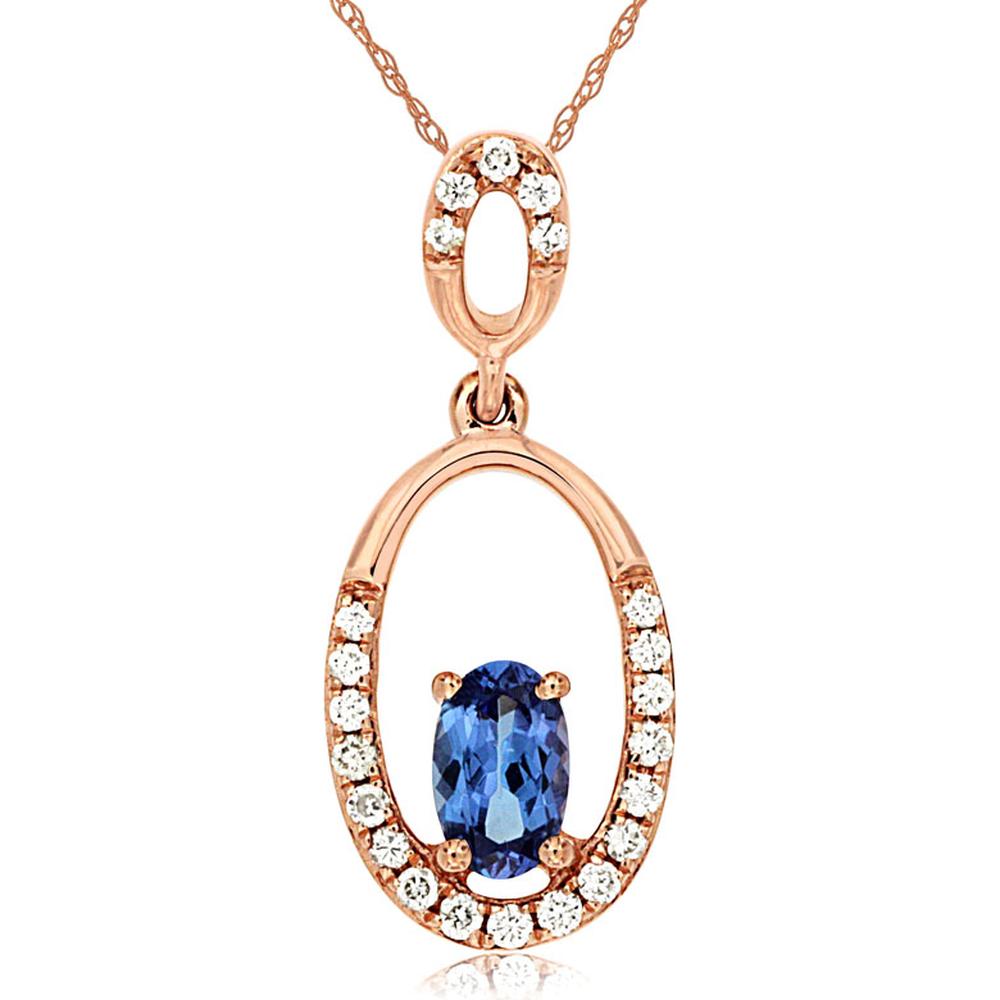 Royal 14K Rose Gold Tanzanite & Diamond Pendant - Exquisite Oval Necklace