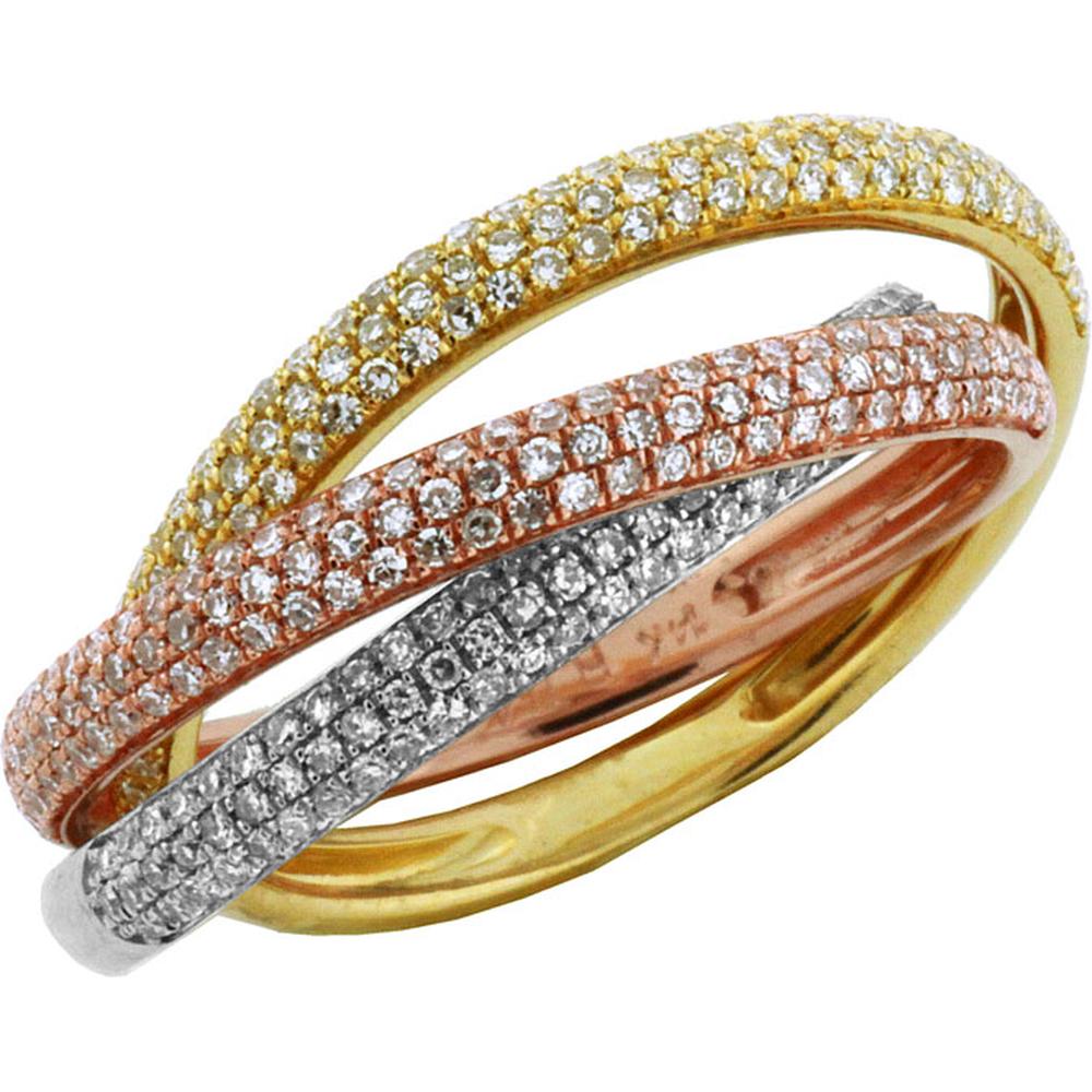 Royal 14k tri-color gold ring with 0.70-carat round diamonds
