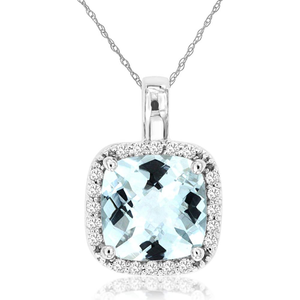 14k White Gold Aquamarine and Diamond Halo Pendant