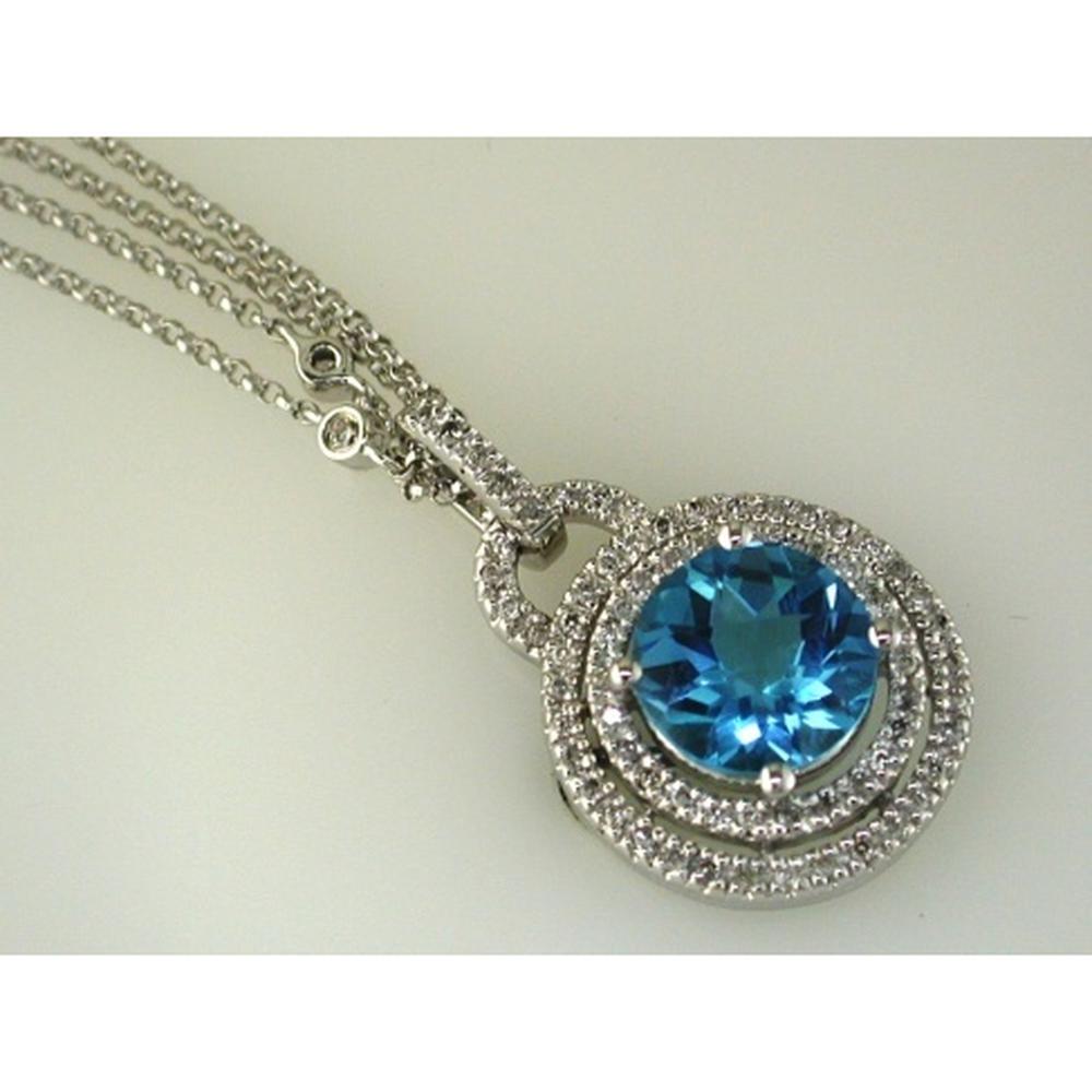 Royal 14K White Gold Blue Topaz and Diamond Necklace featuring a 2.80-carat blue topaz and 0.35 carats of diamonds